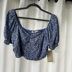 NEW Blue Daisy Print Crop Top Size L La Mamba #0031